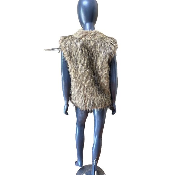 New Ellison Faux Fur Vest Women's Size M Brown Pockets Hook Eye Closure - Picture 7 of 10